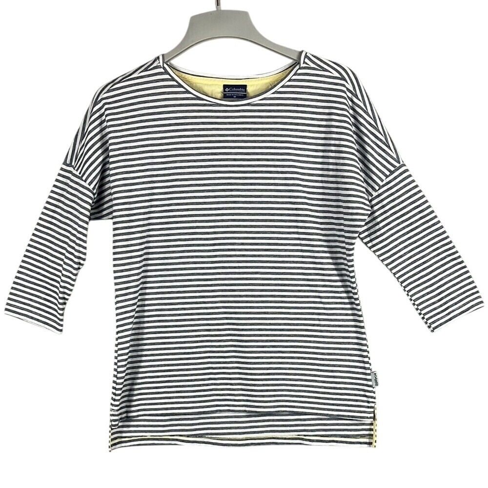 Columbia Performance Fishing Gear 3/4 Sleeve Boxy T-Shirt Womens Size Med Blk Wh